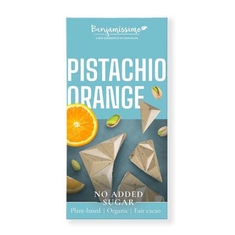 Bio Vegan White Chocolate No Added Sugar Pistachio Orange, 60g | Benjamissimo